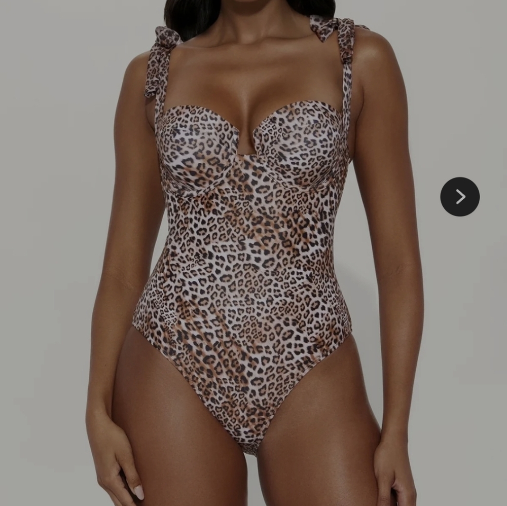 Larissa Shoulder Ties Underwire Leopard 1 Piece Swimsuit - Brown/combo